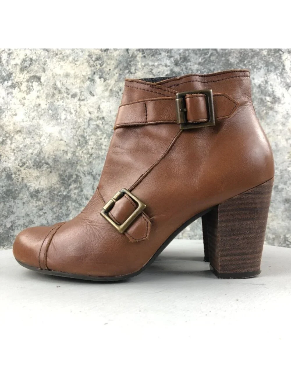 Miz Mooz Women's Size 8.5 Sal Whiskey Brown Leather High Heel Ankle Booties